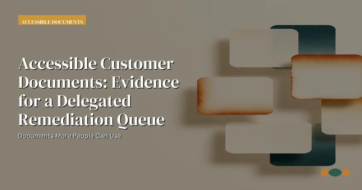 Branded editorial graphic with the headline: Accessible Customer Documents: Evidence for a Delegated Remediation Queue