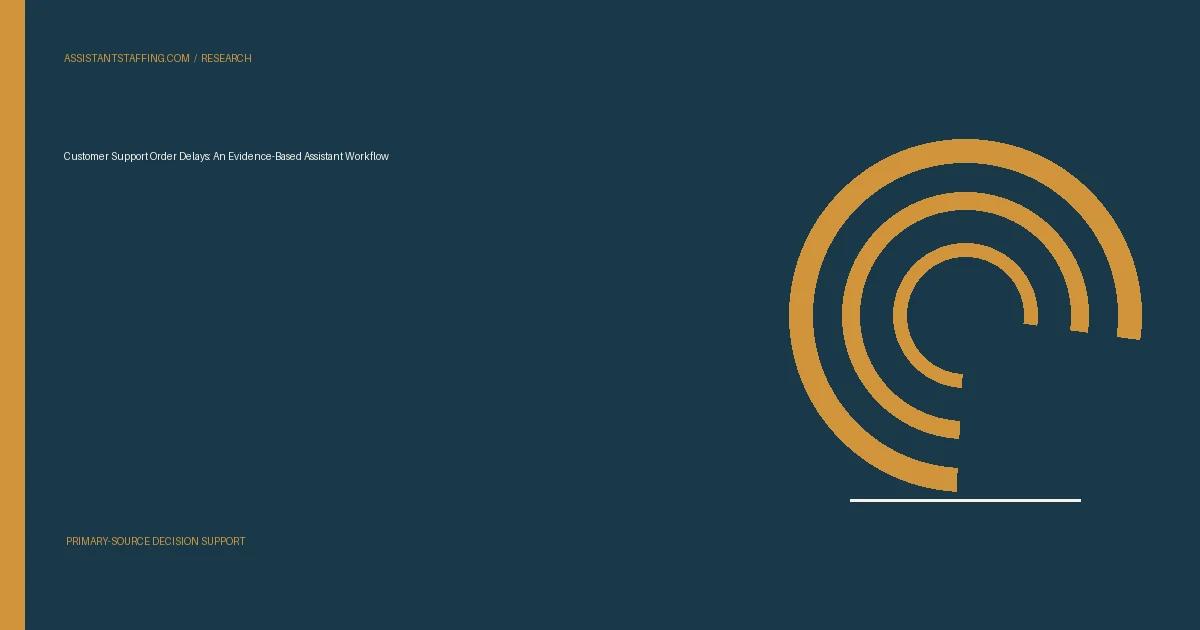 Branded editorial graphic with the headline: Customer Support Order Delays: An Evidence-Based Assistant Workflow