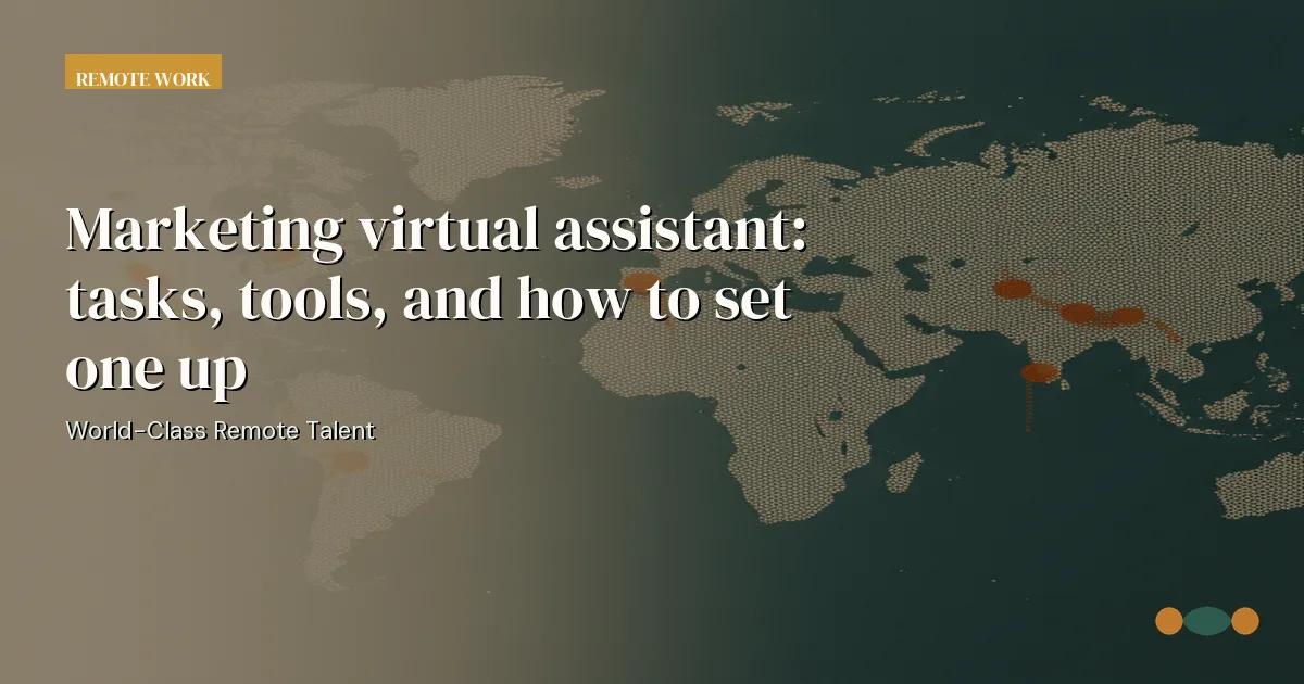 Branded editorial graphic with the headline: Marketing virtual assistant: tasks, tools, and how to set one up