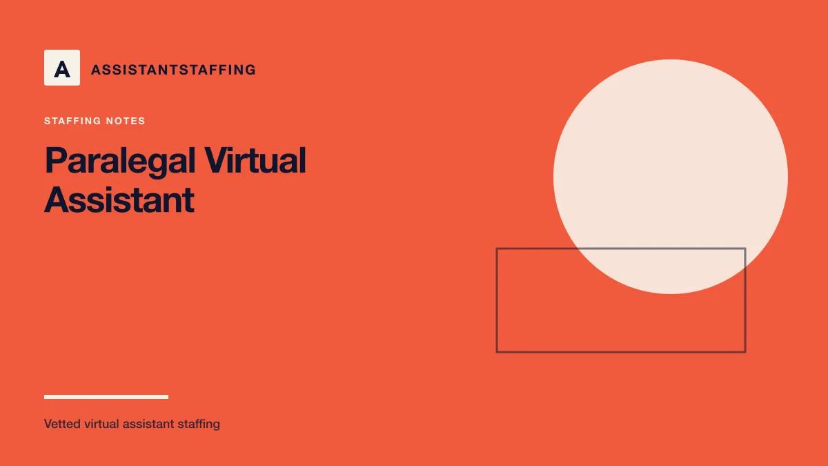Branded editorial graphic with the headline: Paralegal virtual assistant: legal tasks, credentials, and how to hire