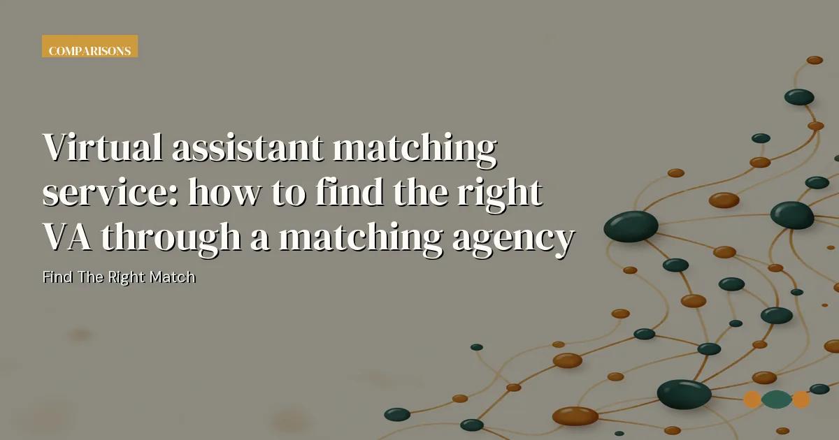 Branded editorial graphic with the headline: Virtual assistant matching service: how to find the right VA through a matching agency