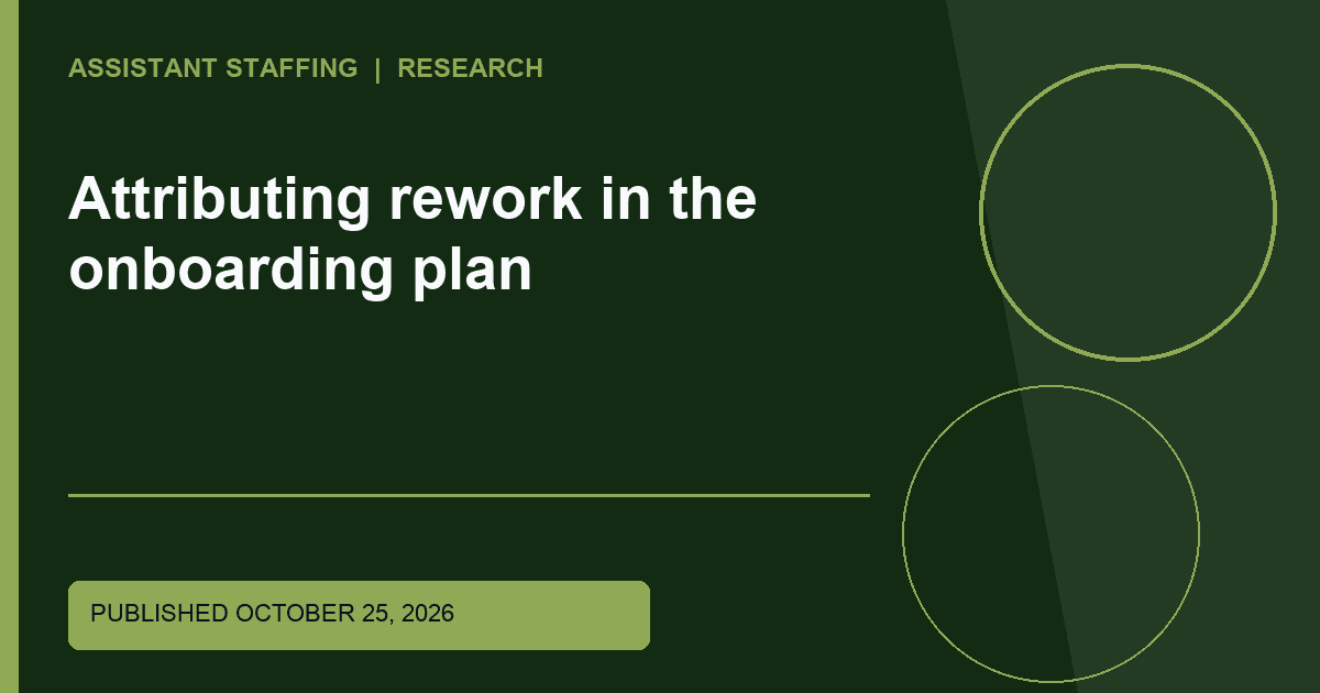 Branded editorial graphic with the headline: Attributing rework in the onboarding plan