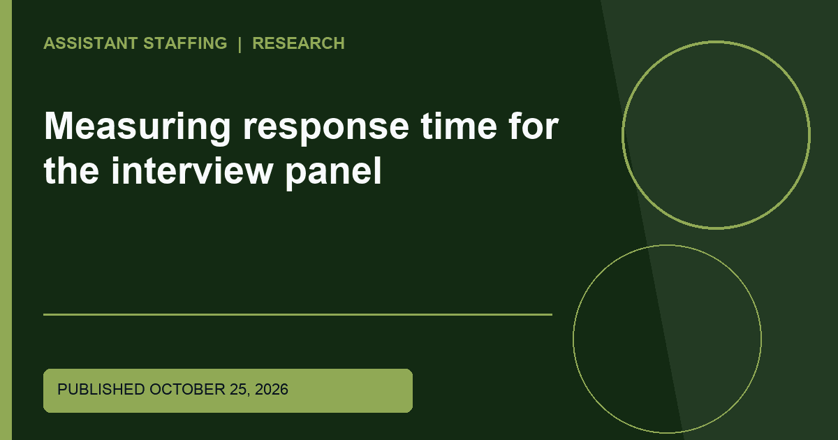 Branded editorial graphic with the headline: Measuring response time for the interview panel