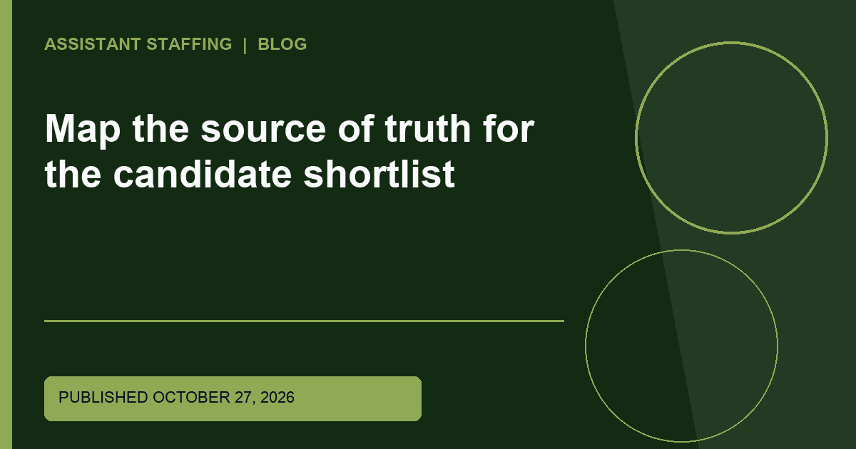 Branded editorial graphic with the headline: Map the source of truth for the candidate shortlist