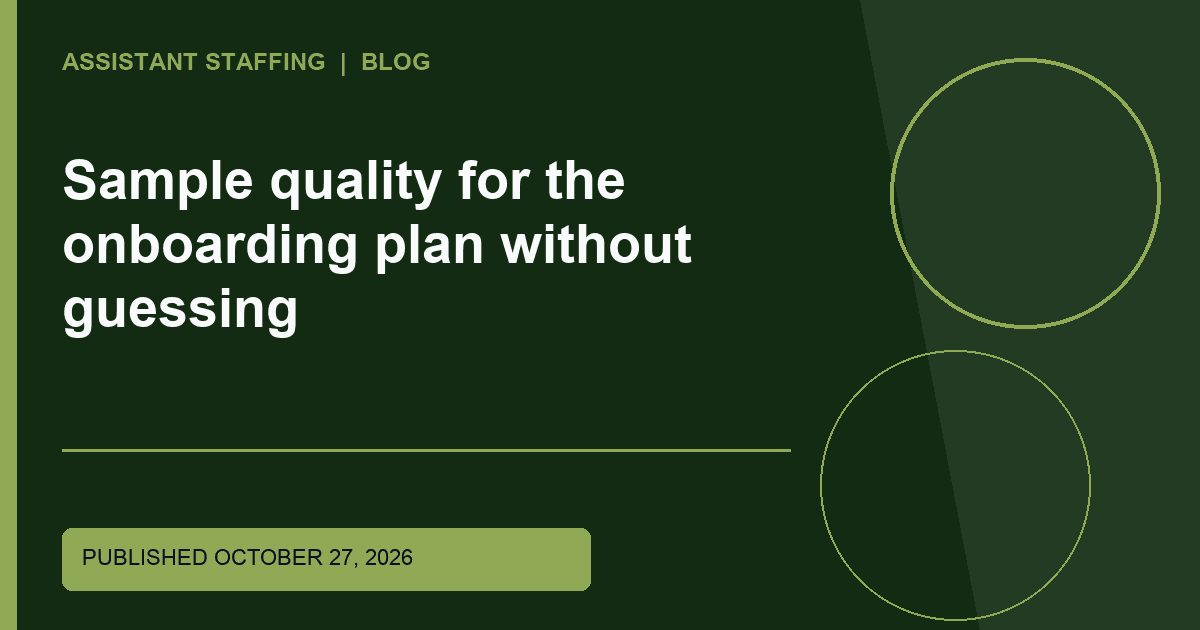 Branded editorial graphic with the headline: Sample quality for the onboarding plan without guessing