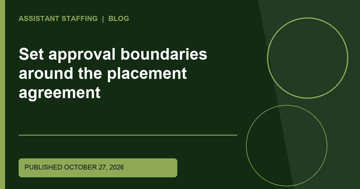 Branded editorial graphic with the headline: Set approval boundaries around the placement agreement